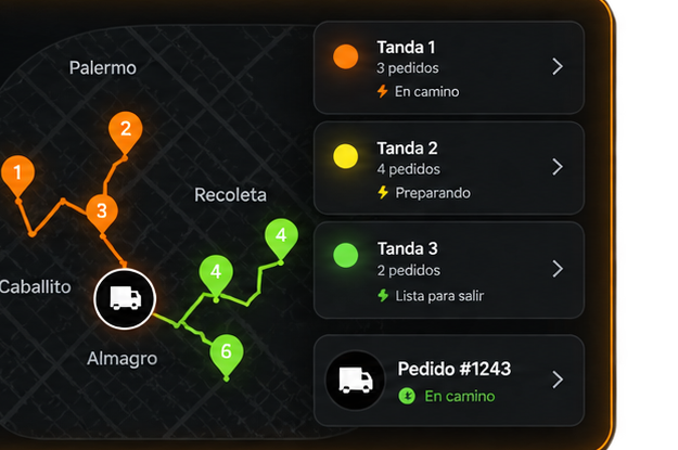 Mapa de rutas y tandas organizadas en TANDAS